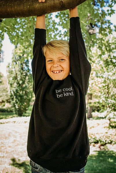Be Cool Be Kind Toddler Crewneck Sweater - Cal and Chlo Co, black toddler clothing, toddler boy clothes, kids clothes sales