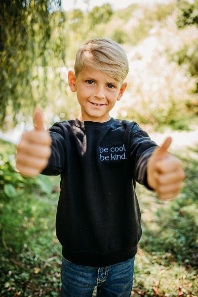 Be Cool Be Kind Toddler Crewneck Sweater - Cal and Chlo Co, black toddler clothing, toddler boy clothes, kids clothes sales