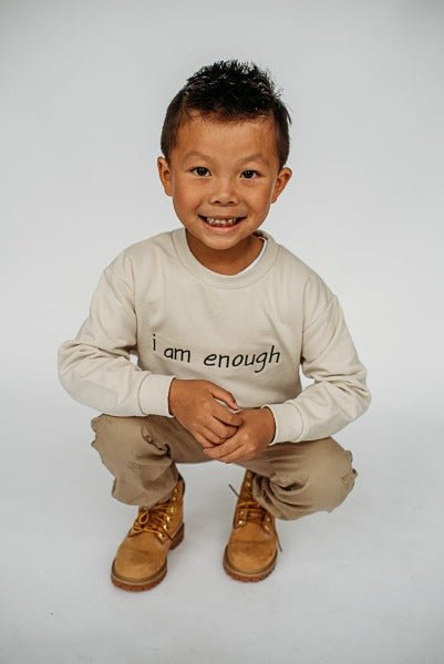 I am Enough Crewneck Sweater Baby & Toddlers - Cal and Chlo Co, toddler boy clothes, gender neutral clothing, baby sweatshirt, words of affirmation