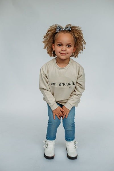 I am Enough Crewneck Sweater Baby & Toddlers - Cal and Chlo Co, toddler boy clothes, gender neutral clothing, baby sweatshirt, words of affirmation